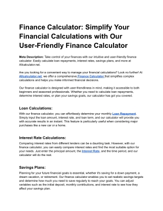 Finance Calculator_ Simplify Your Financial Calculations with Our User-Friendly Finance Calculator