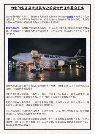 为您的业务需求提供专业的货运代理和整合服务