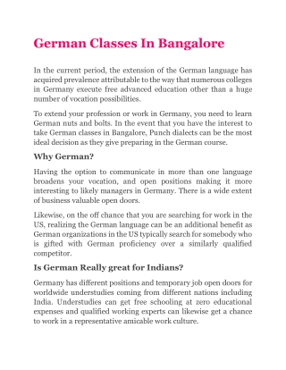 German Classes In Bangalore