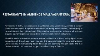 Restaurants In Ambience Mall Vasant Kunj