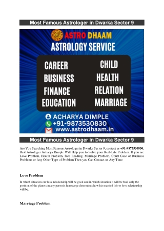 Most Famous Astrologer in Dwarka Sector 9  91-9873530830