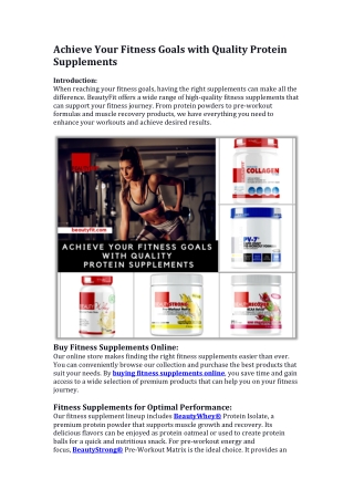 Achieve Your Fitness Goals with Quality Fitness Supplements