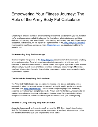 Empowering Your Fitness Journey_ The Role of the Army Body Fat Calculator