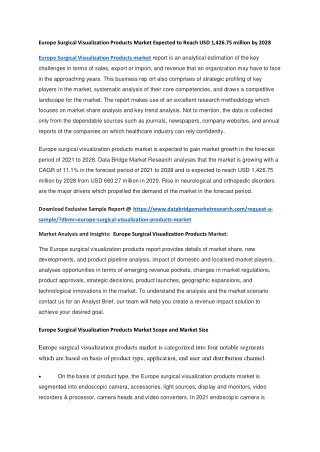 Europe Surgical Visualization Products Market Expected to Reach USD 1,426.75 million by 2028