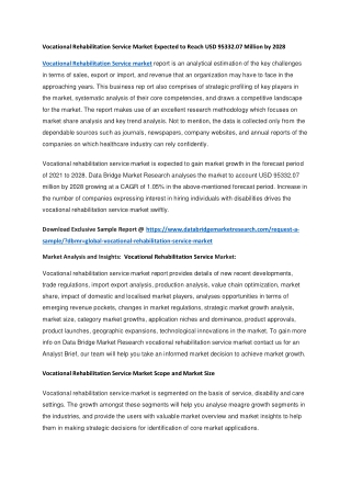 Vocational Rehabilitation Service Market Expected to Reach USD 95332.07 Million by 2028