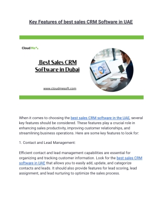 Key Features of best sales CRM Software in UAE