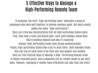 5 Effective Ways to Manage a High-Performing Remote Team