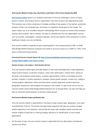 Oral Vaccine Market Trends, Size, Key Drivers and Porter's Five Forces Analysis by 2028