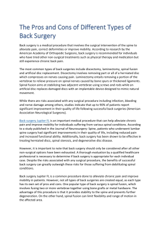 The Pros and Cons of Different Types of Back Surgery