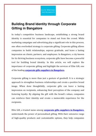 Building Brand Identity through Corporate Gifting in Bangalore