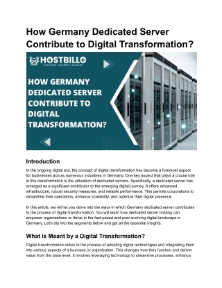 How Germany How Germany Dedicated Servers Contribute to digital transformation_