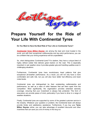 Prepare Yourself for the Ride of Your Life With Continental Tyres