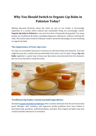 Why You Should Switch to Organic Lip Balm in Pakistan Today?