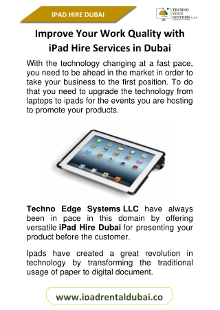 Improve Your Work Quality With iPad Hire Services Dubai