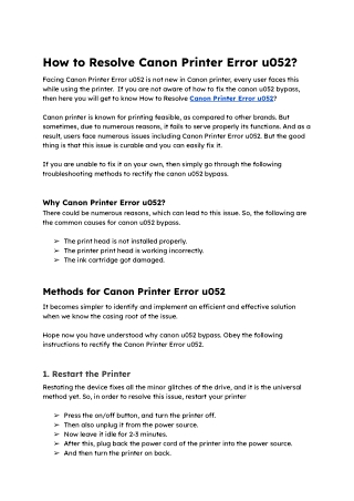 Fix Canon Printer Error u052 Issue | Best Guide