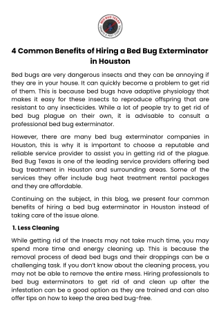 4 Common Benefits of Hiring a Bed Bug Exterminator in Houston