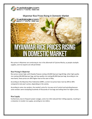 Myanmar Rice Prices Rising In Domestic Market