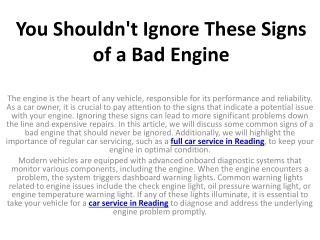 You Shouldn't Ignore These Signs of a Bad Engine