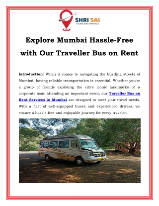 Explore Mumbai Hassle Free with Our Traveller Bus on Rent