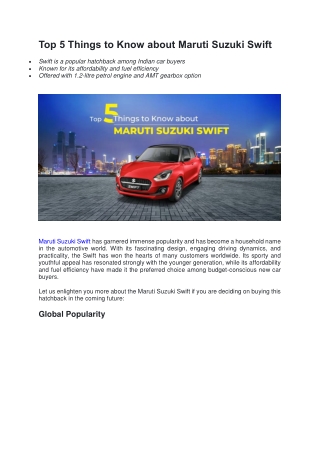 Top 5 Things to Know about Maruti Suzuki Swift