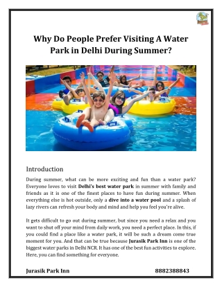 Why Do People Prefer Visiting A Water Park in Delhi During Summer