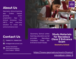Study Materials for Navodaya Class 9 Entrance Exam