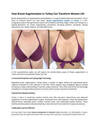 How Breast Augmentation in Turkey Can Transform Women Life