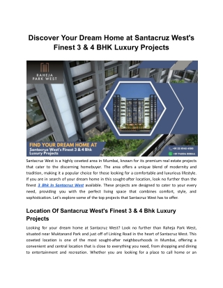 Discover Your Dream Home at Santacruz West's Finest 3 & 4 BHK Luxury Projects