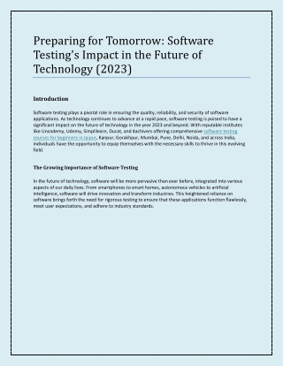 Preparing for Tomorrow: Software Testing's Impact in the Future of Technology (2