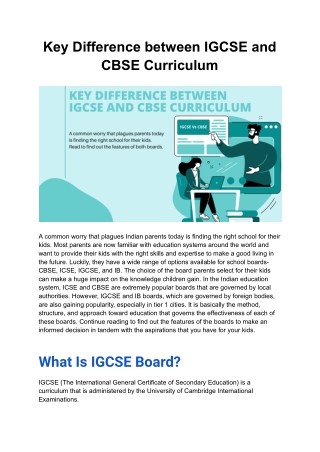 Key Difference between IGCSE and CBSE Curriculum