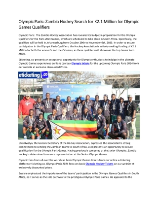 Olympic Paris  Zambia Hockey Search for K2.1 Million for Olympic Games Qualifiers