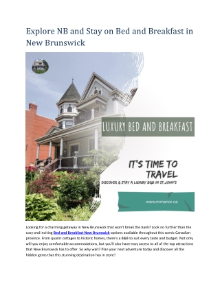 Explore NB and Stay on Bed and Breakfast in New Brunswick