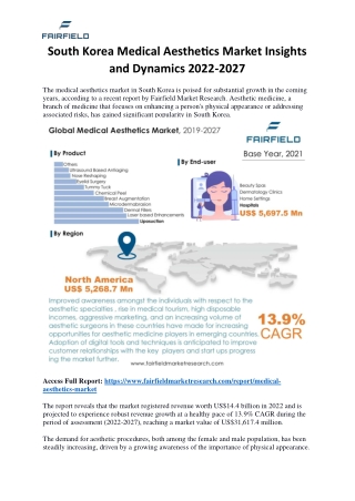 South Korea Medical Aesthetics Market Insights and Dynamics 2022-2027