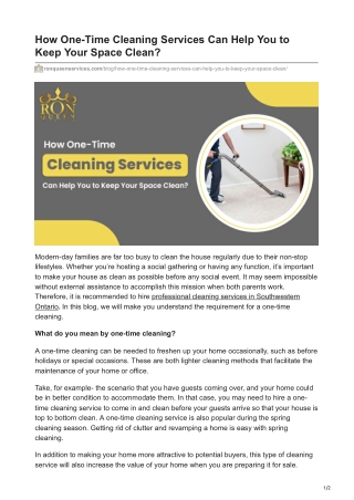 How One-Time Cleaning Services Can Help You to Keep Your Space Clean