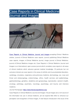 Case Reports in Clinical Medicine Journal and Images