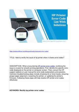 How to rectify the issue of hp printer when it shows error codes?