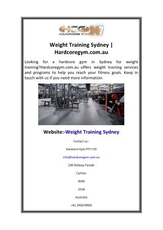 Weight Training Sydney  Hardcoregym.com.au