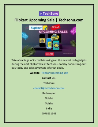 Flipkart Upcoming Sale  Techsonu