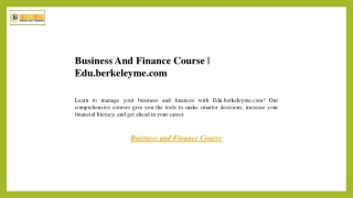 Business And Finance Course  Edu.berkeleyme.com