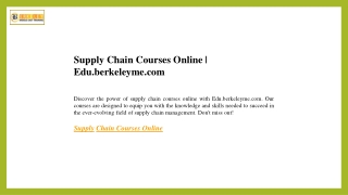 Supply Chain Courses Online  Edu.berkeleyme.com