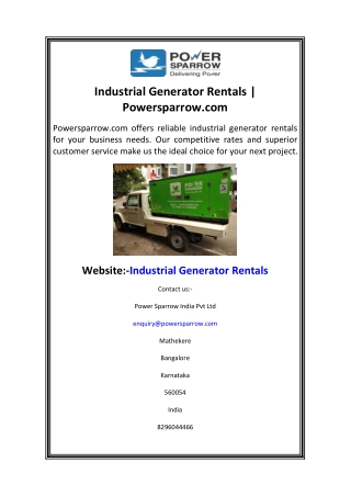 Industrial Generator Rentals  Powersparrow.com