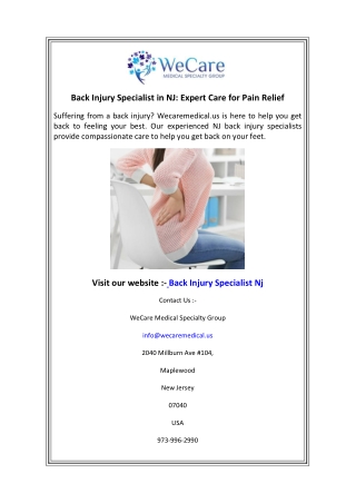 Back Injury Specialist in NJ Expert Care for Pain Relief