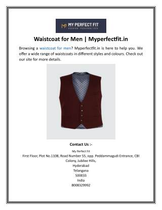 Waistcoat for Men  Myperfectfit.in