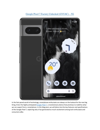 Google Pixel 7 Factory Unlocked (GVU6C) - 5G