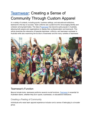 Teamwear - Creating a Sense of Community Through Custom Apparel