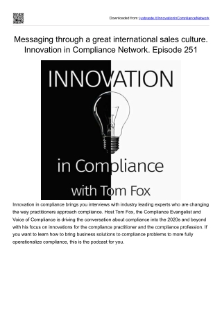 Messaging through a great international sales culture. Innovation in Compliance Network. Episode 251 Richard Blank