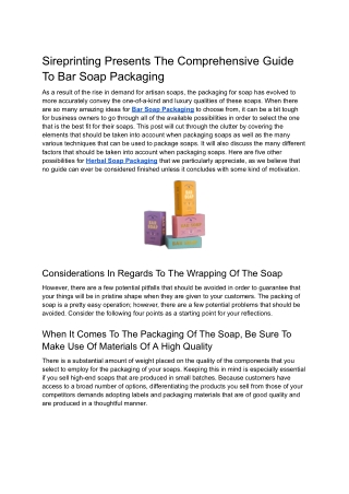 Sireprinting Presents The Comprehensive Guide To Bar Soap Packaging