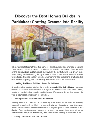 Discover the Best Homes Builder in Parklakes Crafting Dreams into Reality