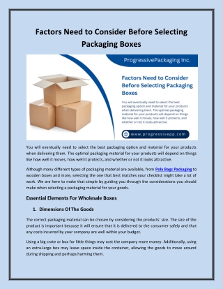 Factors Need to Consider Before Selecting Packaging Boxes