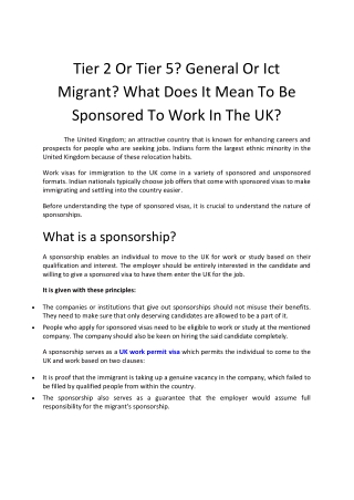 Tier 2 Or Tier 5 ? General Or Ict Migrant? What Does It Mean To Be Sponsored To